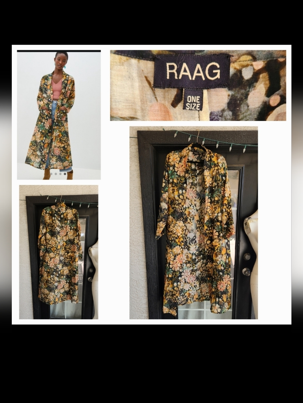 RAAG Floral Duster Kimono - Black, Green, Mustard